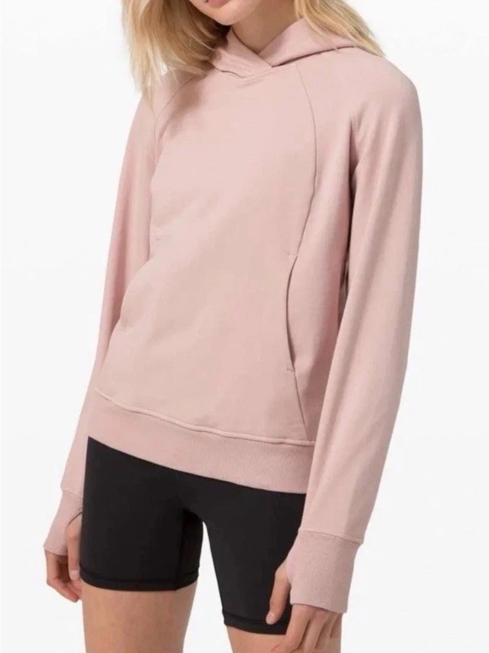 Lululemon Pale Pink Scuba Pullover Sweatshirt Pocket Thumbholes 10